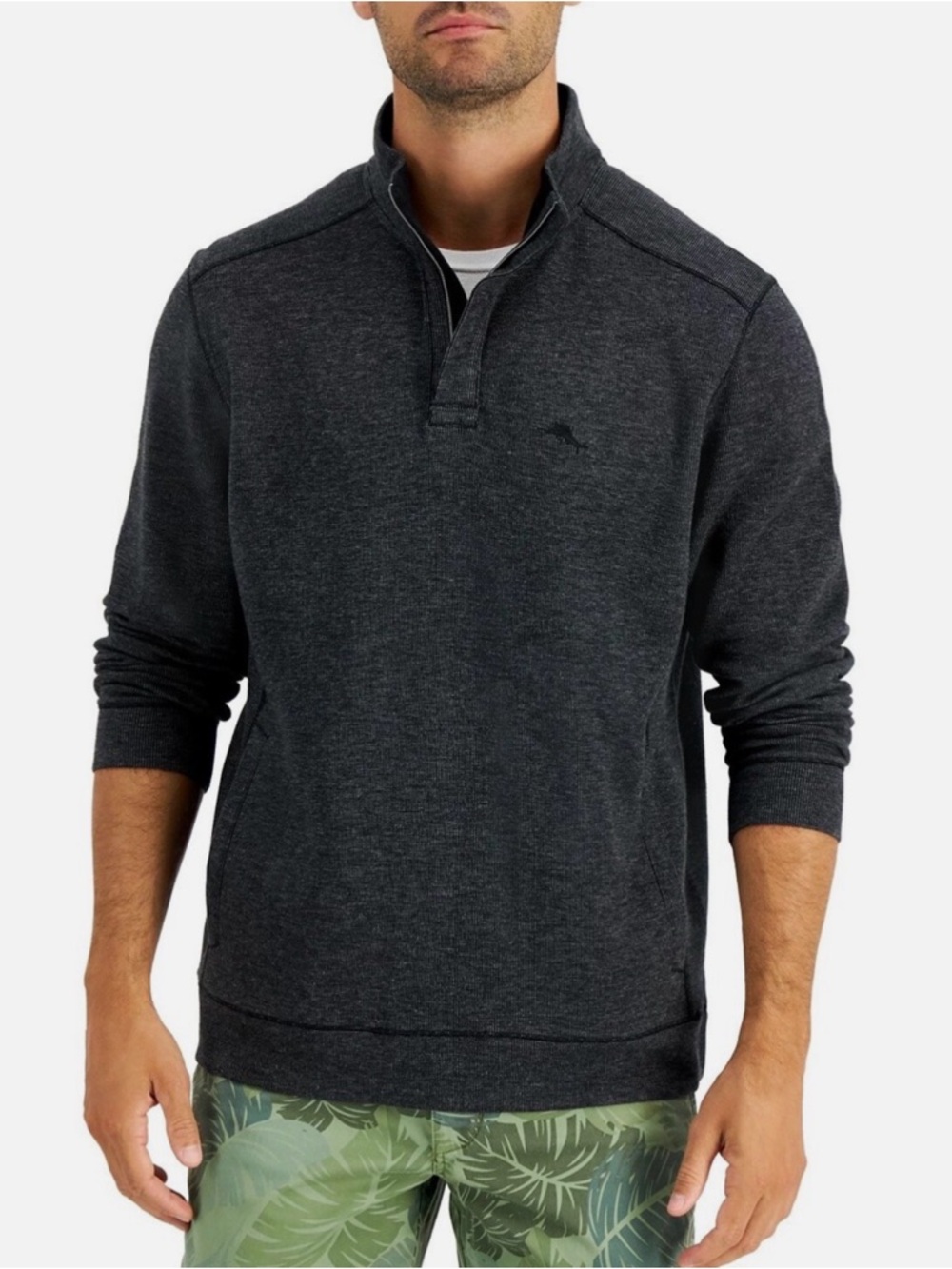 Tommy Bahama Men’s Half Zip Pullover Sweater Charcoal Black / Gray